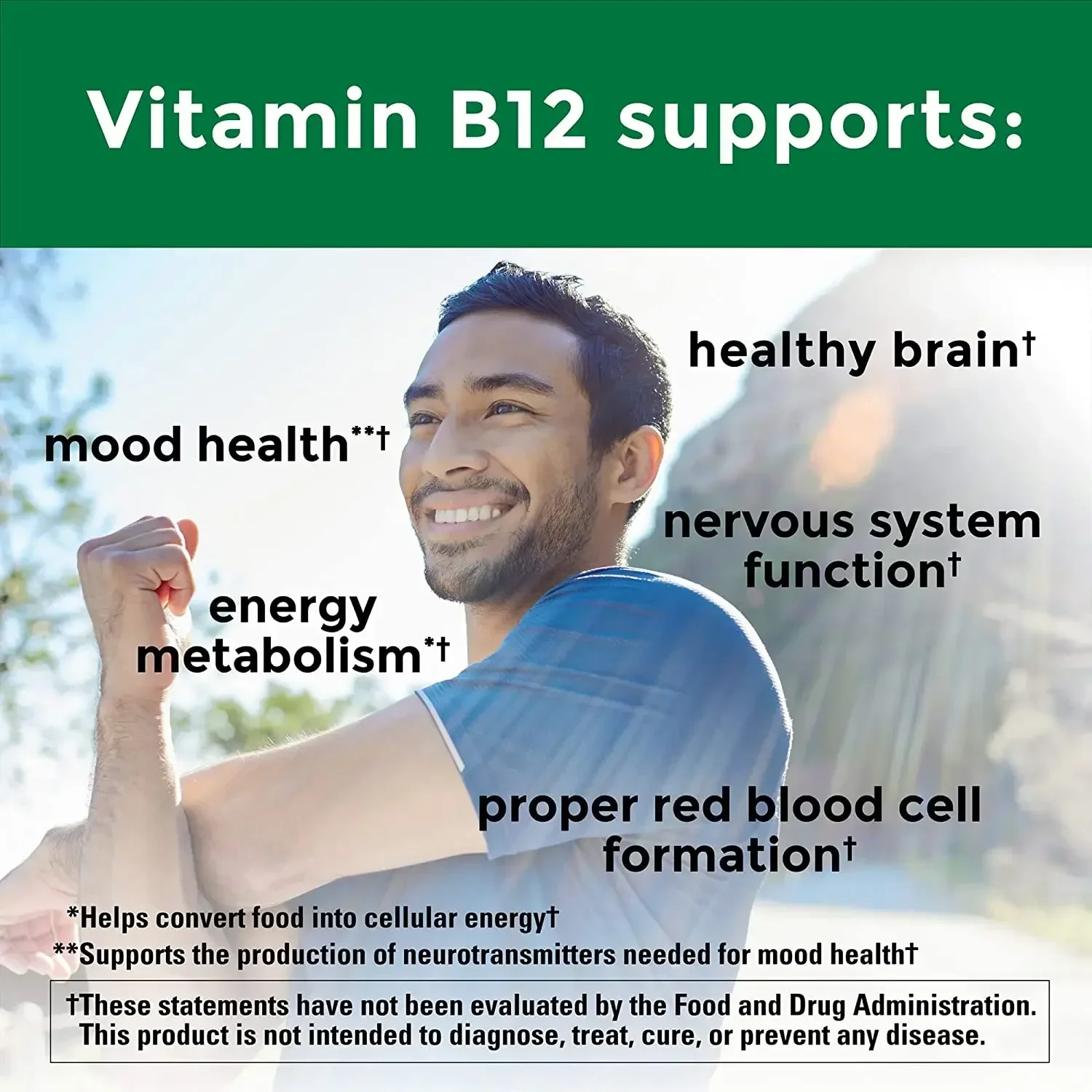 Vitamin B12 Methylcobalamin - Reduces Fatigue, Supports Heart and Nerve Health, Blood Cell Function, Healthy Sleep, Gluten-free