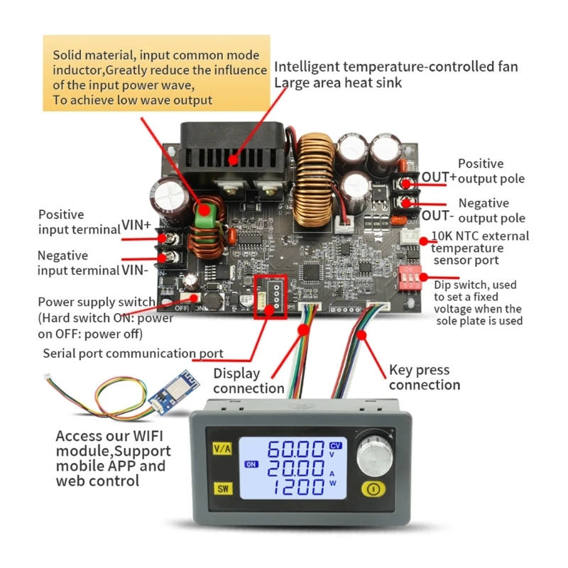 XY6020L DC-DC moduł zasilacza obniżającego napięcie 20A regulowany moduł obniżający napięcie-regulator 6-70V do 0-60V Drop Shipping