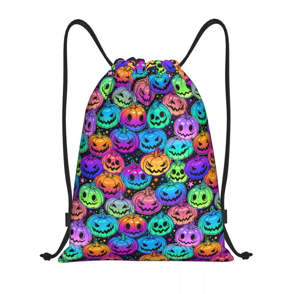 Custom Colorful Pumpkin Bats Star Moon Gothic Magic Mysterious Drawstring Bags Men Women Lightweight Sports Gym Storage Backpack