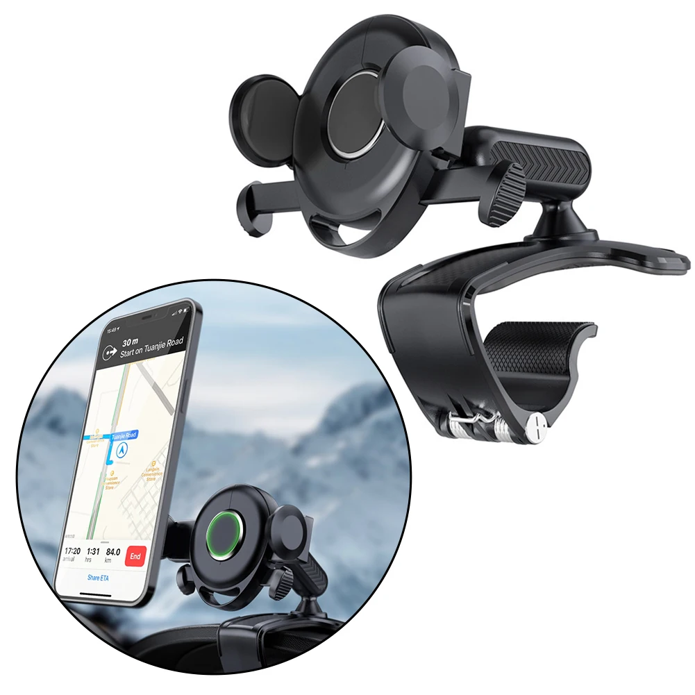 

Вращающийся на 360 градусов автомобильный держатель телефона для приборной панели, работа одной рукой, подходит для телефонов, регулируемый зажим от 4 до 7 дюймов