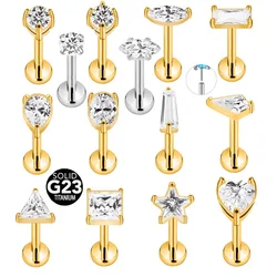 ASTM F136 G23 Titanium Flower Star Heart Waterdrop Threadless Piercing Marquise Rectangle Square Pin Push in Daith Conch Earring