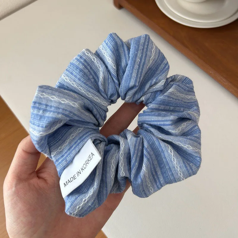 2024 Korea Mode Streifen Haar Gummibänder Mädchen Blau Scrunchie Elastische Große Haar Krawatte Einfarbig Seide Haar Bands accessoires