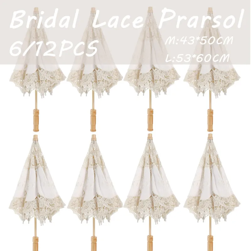 6/12PCS Vintage Lace Parasol Umbrellas Wedding Bridal Umbrella Photograph Parasol for Gift Tea Party Adult Size Lady Costume