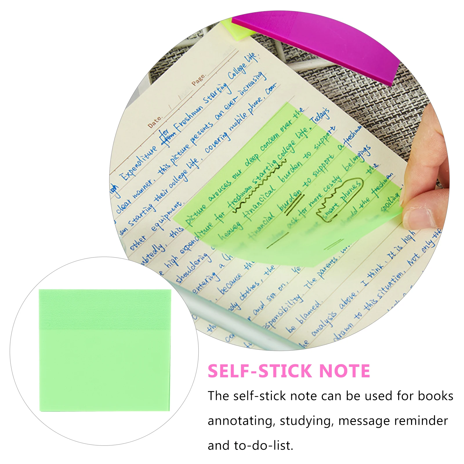 

6pcs Transparent Notes Self adhesive Bright Colors Erasable Stickers Office Use Memo Pads Pet Clear Note