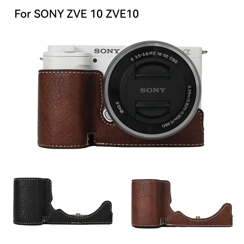PU Leather Camera Half Body Case for Sony ZVE10 ZVE10II ZVE10M2 Battery Opening Cover
