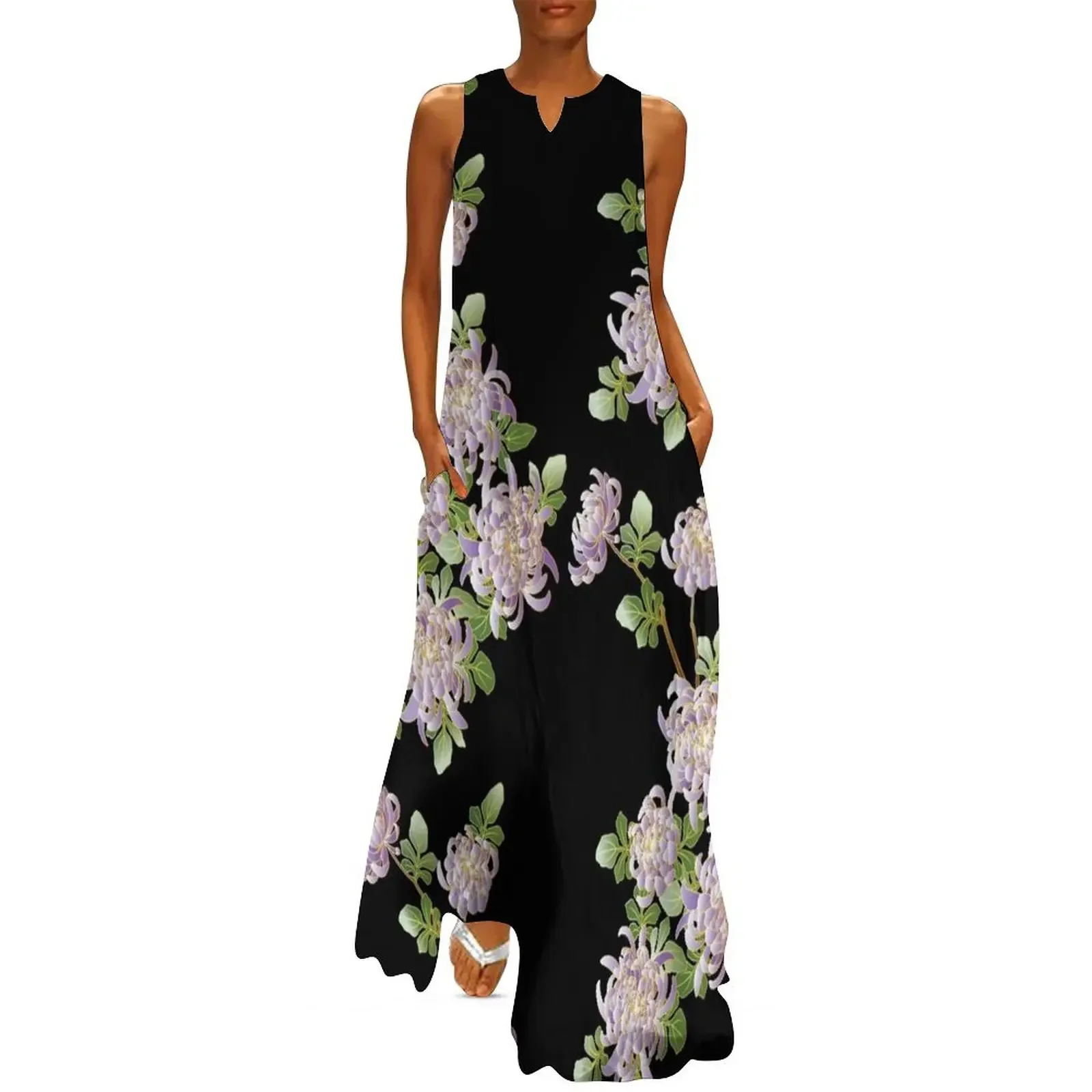 

Japanese Purple Chrysanthemum Flower Long Dress summer clothes for women Dresses dresses for womens 2025 Dress