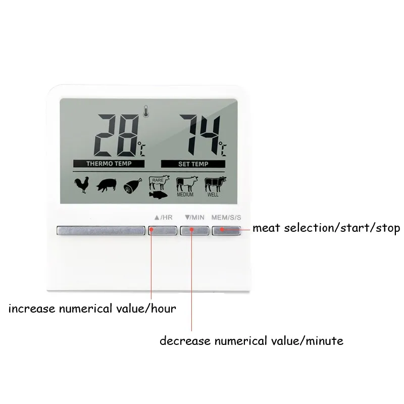 Digital Barbecue Meat Thermometer With Timer Oven Thermomet Probe Meter Outdoor Oven Meat Cooking Thermometer