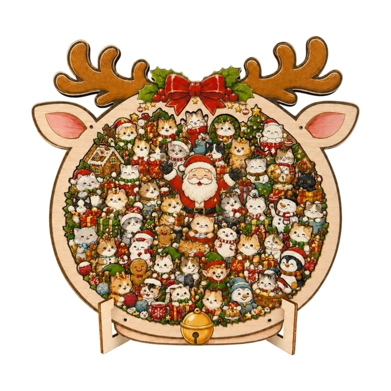Color-Printed Wooden Puzzle for Christmas Assembly and Desktop Display
