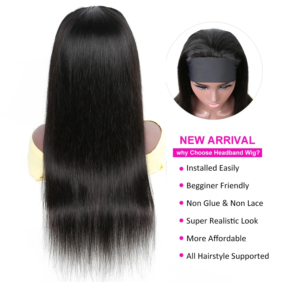Straight Headband Wig 200% 250% Human Hair Wigs Brazilian Remy Hair Headband Wig Human Hair 8\