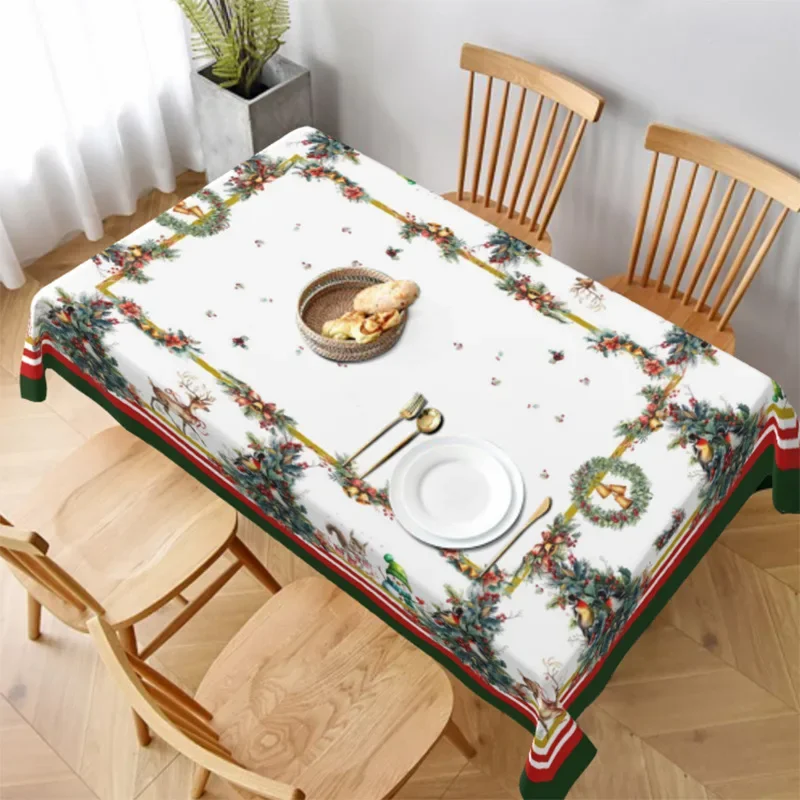 Christmas Tablecloth Table Runner Oil-proof and Waterproof Polyester Tablecloth Elk Santa Claus Christmas Style Tablet Mat