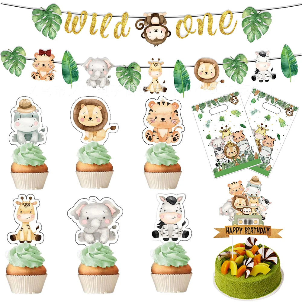 Adornos para magdalenas para Baby Shower de Safari, animales de la selva, decoraciones para fiesta de cumpleaños salvaje, suministros para fiesta temática de Safari en la jungla para niños