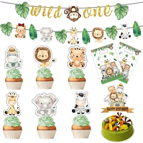 Safari chá de bebê cupcake toppers animais da selva selvagem decorações de festa de aniversário selva safari temático crianças fontes de festa