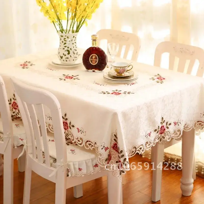 

Tablecloth For Table Europe Garden Elegant Embroidered Dining Table Cover Chair Dust Cloth Cover Wedding Decoration Peony Flower