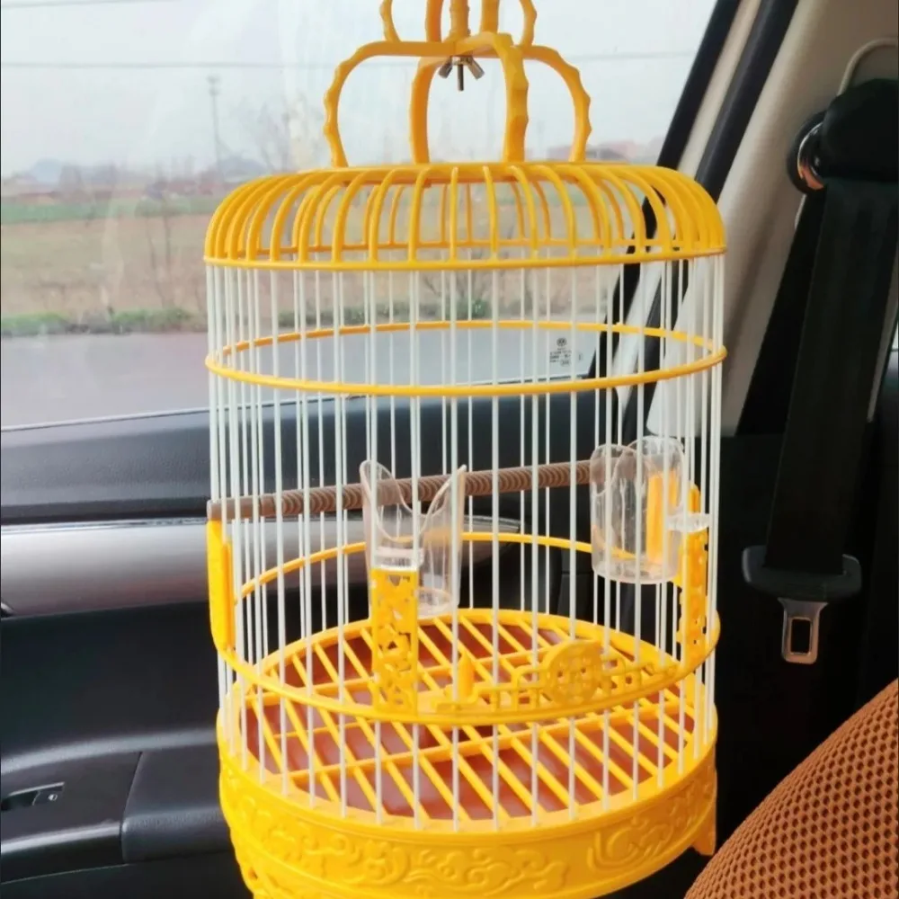 Bird Cage ABS Small Birds Round Cage Finches Canaries Optional Mesh/Full Fabric Cage Covers for Privacy and Protection