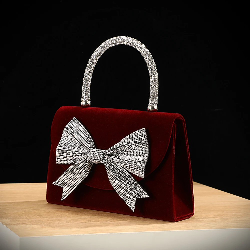 New velvet bow rhinestone hand - Luxury Bags Outlet review and price