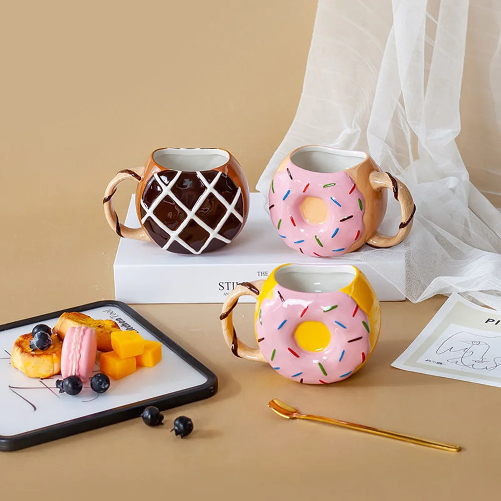 Creative High-value Niche Donuts Children's Ceramic Water Cups Cute Style Girls' Gifts Healing Mark Ceramic Cups