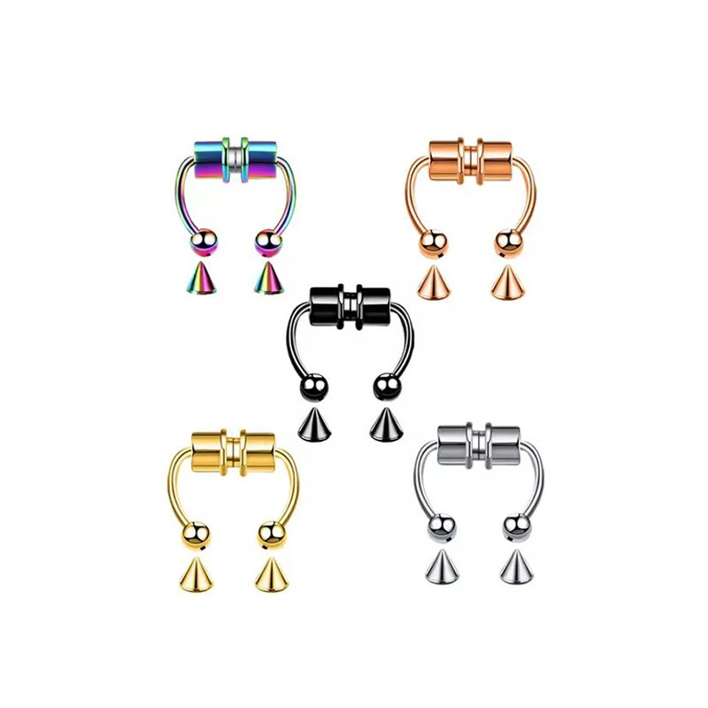 Anillo de nariz magnético sin perforación estilo punk hip hop para damas, clip de acero inoxidable, joyería falsa para septum, accesorio para fiesta de Halloween.