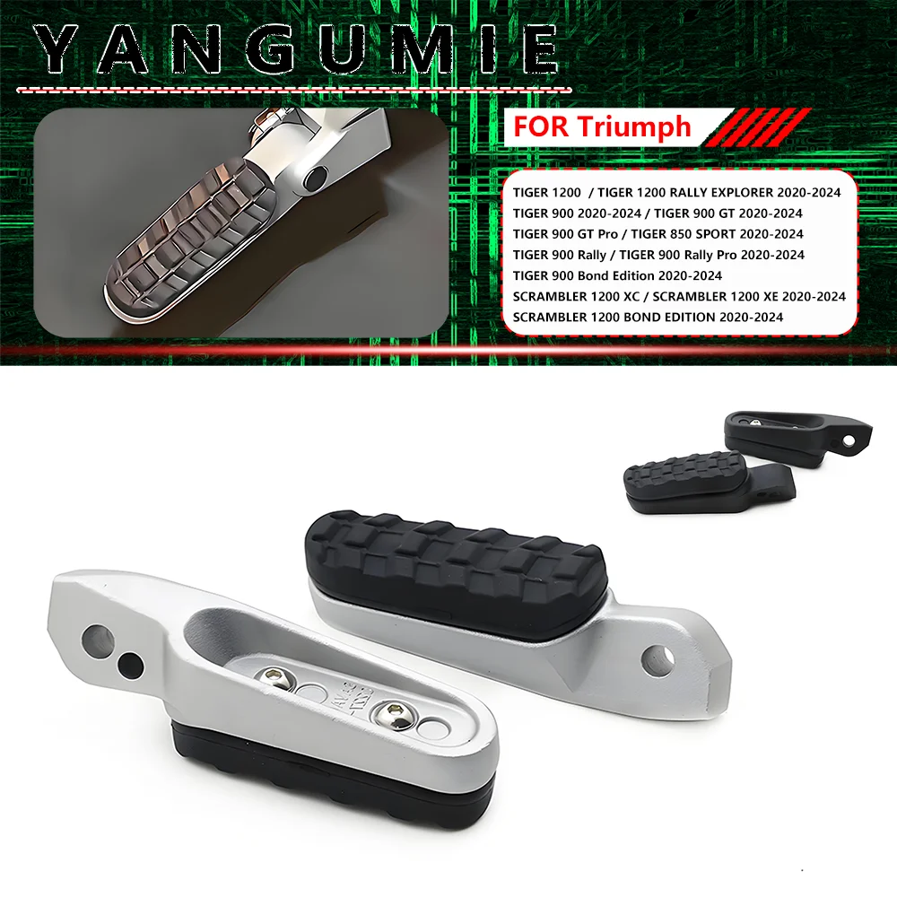 CNC aluminum rear footpegs for 2020-2024 Triumph Tiger 900 GT 850 Sport, lightweight hole cover for motorcycle modifications