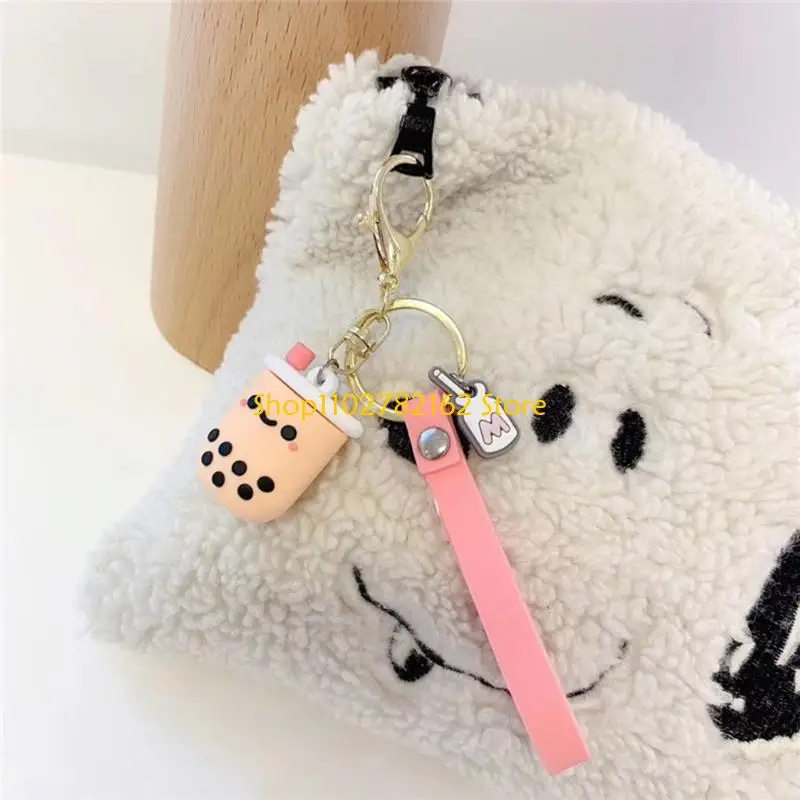 

547B Simulation Milk Tea Keychain with Lanyard PVC Cartoon Pattern Bag Pendant