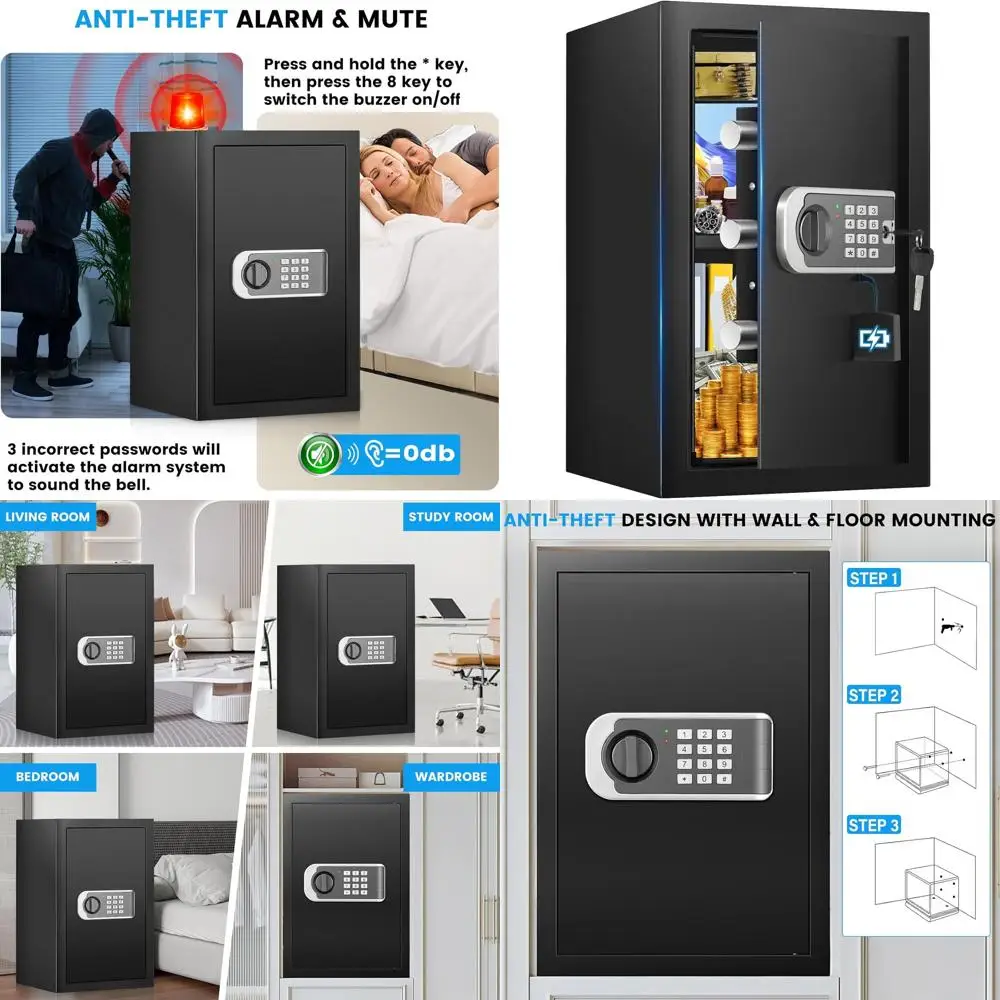 

Сейф повышенной безопасности высотой 19,7 футов с вырезом под замок 3,5 дюйма, водонепроницаемой сумкой, цифровым замком, программируемой клавиатурой, умными оповещениями, режимом отключения звука, защитой от кражи