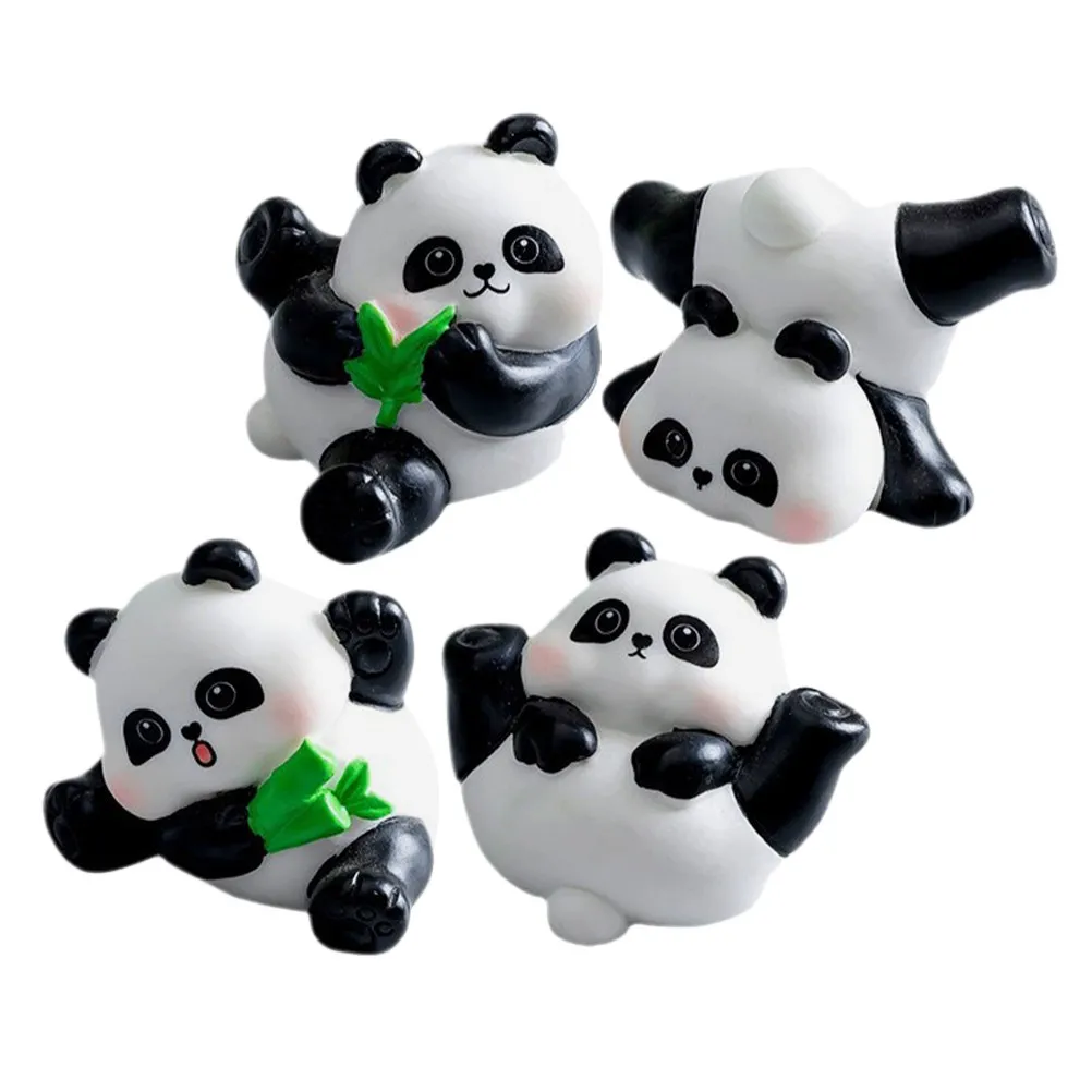 4개입 레진 판다 미니어처 귀여운 홈 오피스 데스크탑 장식 분재 귀여운 장식품 인테리어 풍경 장식