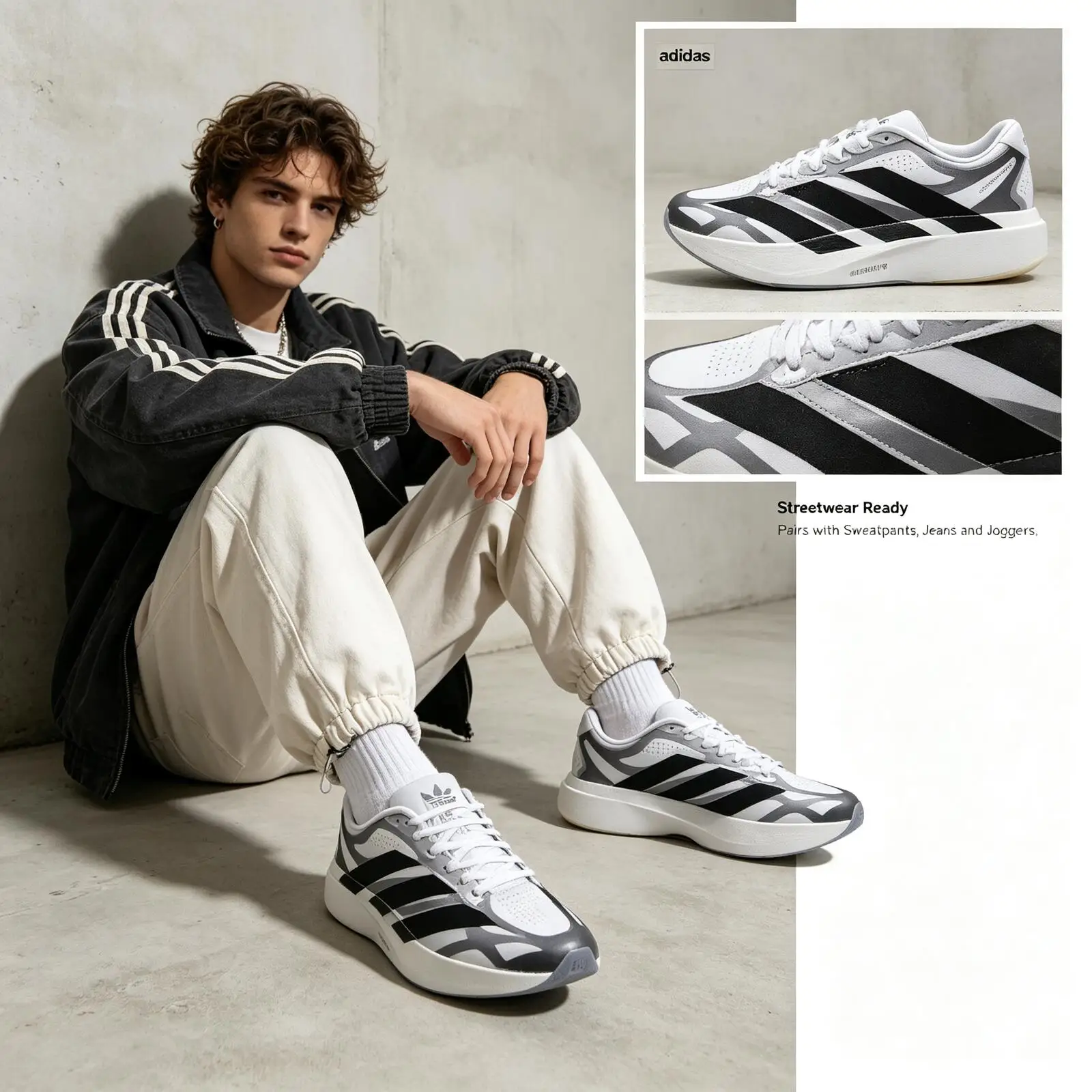 Adidas Classic Lifestyle Sneakers White Black Stripes Breathable Mesh Upper Lightweight Cushion Casual Training Sports Shoes