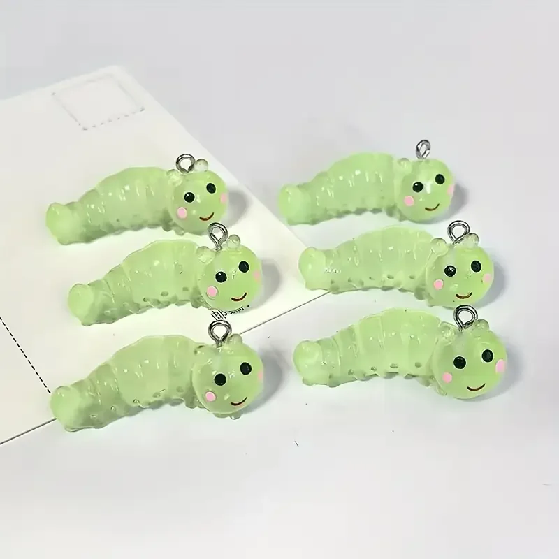 8pcs Glow-in-the-Dark Caterpillar Resin Charms Pendants with Hook for Jewelry Making, Earrings, Keychain DIY Crafting Supplies - Image 5