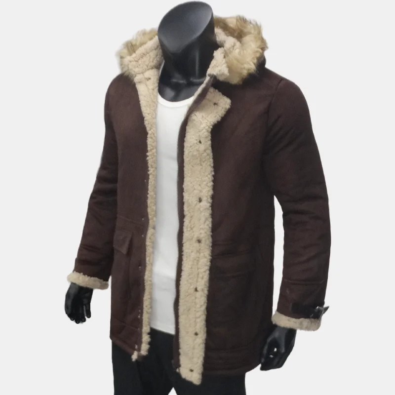 Winter Men\'s Jackets Suede Warm Windbreaker Hooded Fleece Jacket Men Wool Thickened Fur Collar Outerwear Men\'s Clothing S-5XL