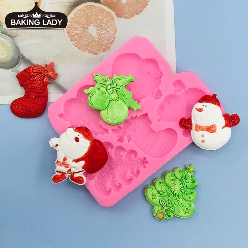 

Christmas Series Snowman Old Man Christmas Tree Socks Fondant Cake Silicone Mold Chocolate Baking Cake Snack Tool