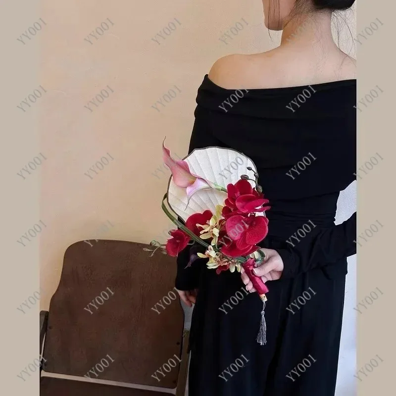 New Chinese Style Wedding Bouquet Fan for Bride Xiuhe Morning Robe Photo Shooting