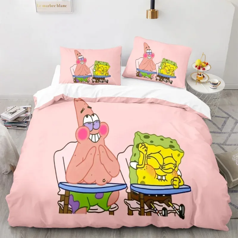 Anime Cute Spongebobs Bedding Sets 3D Printed Duvet Cover Set Quilt Duvet Cover Pillowcase Bed Set Full Queen King Size