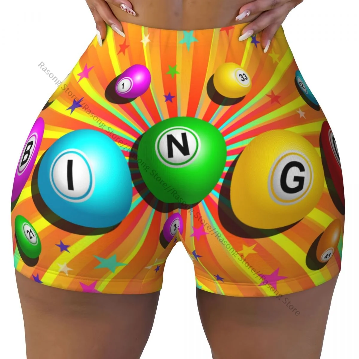 Yoga Shorts Bingo Balls Colorful Women Biker Tight Elastic Workout Sports Leggings Sportswear