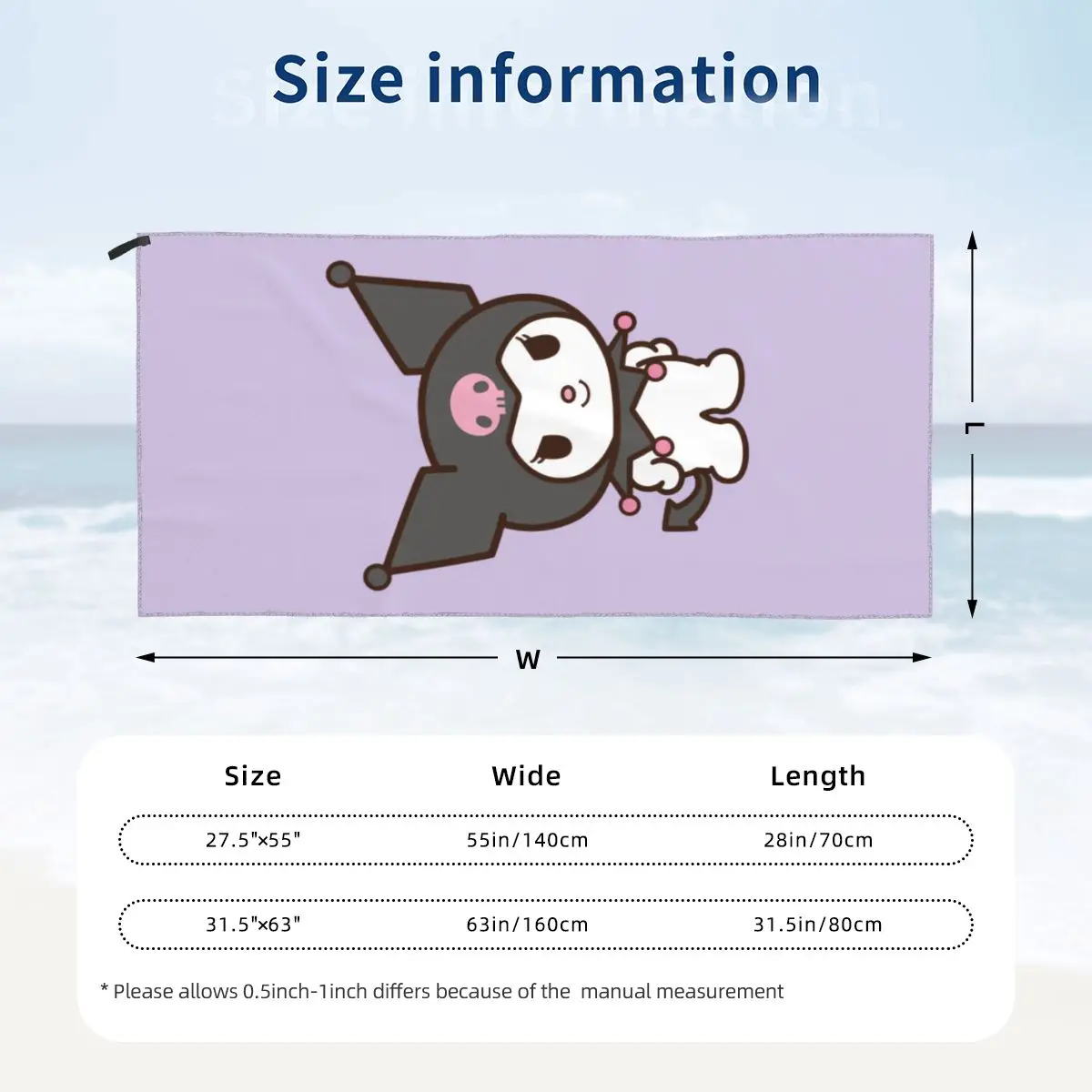 Sanrio Kuromi Towel for Beach New Summer Water Absorbing Towel No Sand Quick-Dry Surf Towels