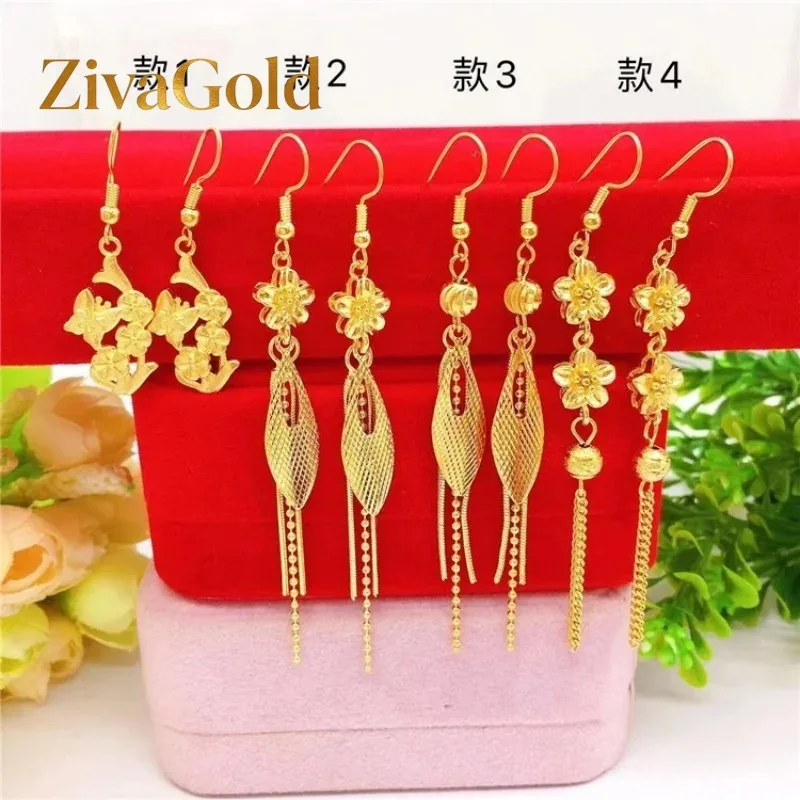 

ZivaGold 24K real gold summer tassel earrings for women's fashion 9999 real gold earrings flower gold jewelry accessories