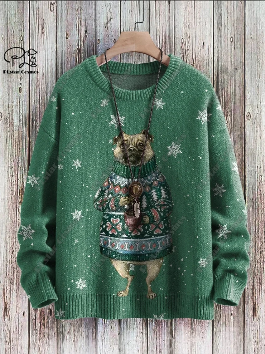 3D printing animal series rabbit, dog, elk, hippo, printed pattern, ugly sweater, casual winter warm sweater, new style, unisex