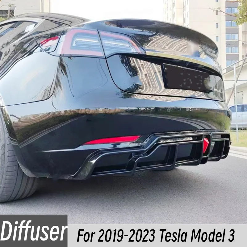 

For Tesla Model 3 2019-2023 Car Rear Bumper Diffuser Splitter Lip Chin Spoiler Black Carbon Exterior Accessories Tuning Parts