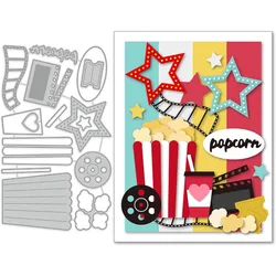 1Sheet Metal Movie Viewing Cut Dies Popcorn and Film Roll Embossing Template Cola and Die Cuts for Card Scrapbooking for Card