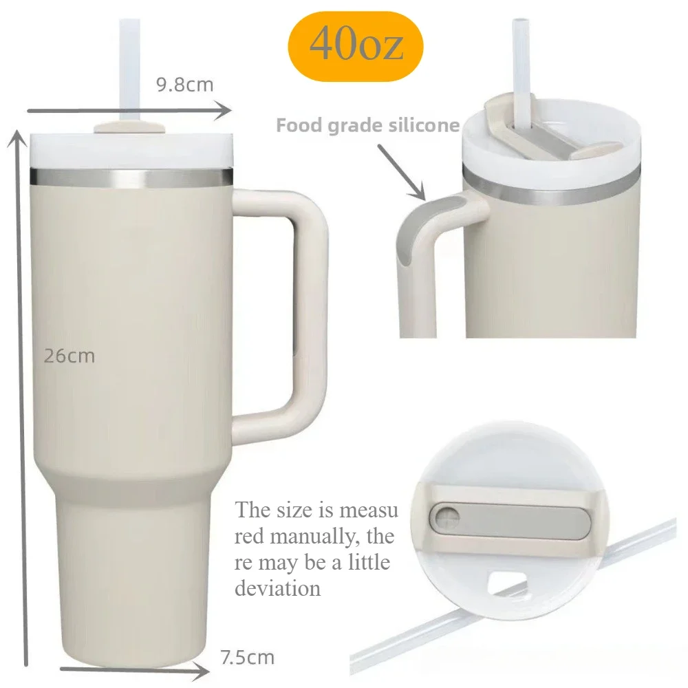 كوب معزول من الفولاذ المقاوم للصدأ سعة 40 أونصة مع مقبض من القش وغطاء قابل لإعادة الاستخدام وخالي من مادة BPA يحافظ على الماء باردًا أو ساخنًا لفترة طويلة