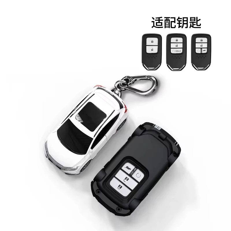 HIBEYO Aluminium Sleutelhoes Voor Honda – 2 Knoppen – Met Leren Sleutelhanger – Compatibel Met Civic, Jazz, HR-V, Accord En Meer