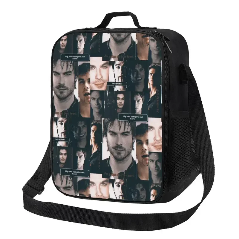 Damon Salvatore The Vampire Diaries Insulated Lunch Bag for School Office Fantasy Film Leakproof Cooler Thermal  Box