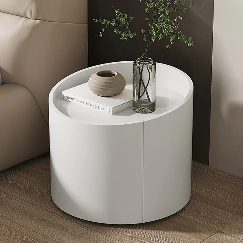 

Italian Minimalist Small Unit Bedroom Furniture Circular Painted Wooden Bedside Table