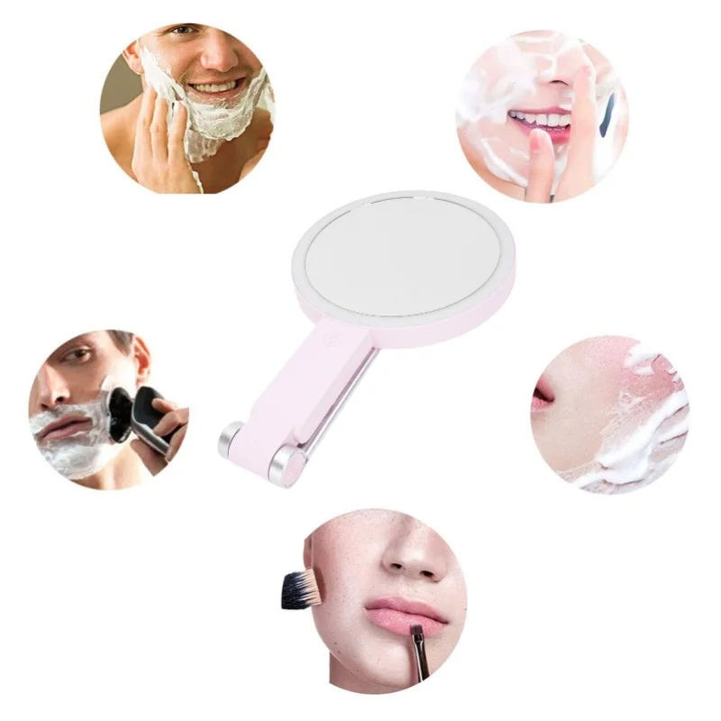 Lighted Magnifying Makeup Mirror Double Sided 1X 30X LED Mirror USB Rechargeable 3 Color Temperature Folding Round Shaped Pink