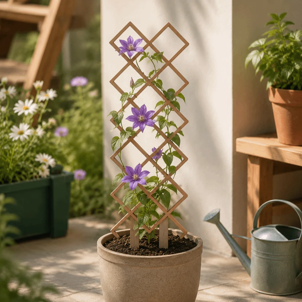 Wooden Garden Plant Trellis Climbing Stand Hollow Out Plant Support Rack Geometric Flowers Vine Potted Plant Climbing Rack