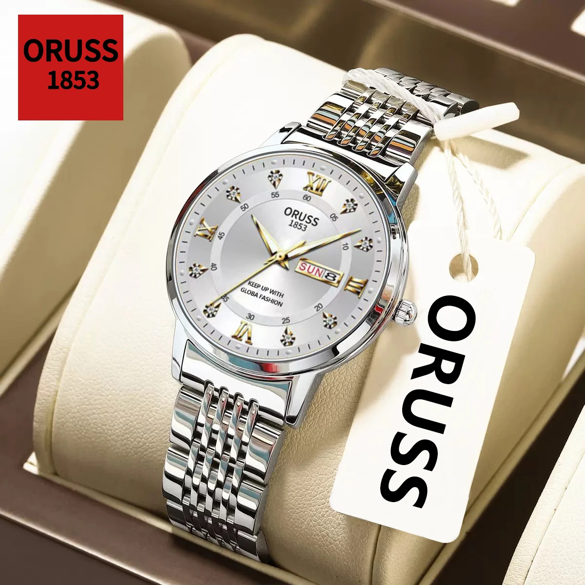 

ORUSS Women's Watch, New Women's Wristwatch, Waterproof Fashion Formal Stainless Steel Band Analog Watch with Date Display