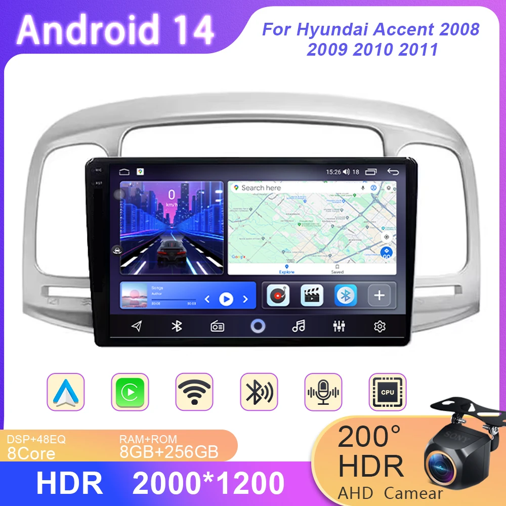 

Android For Hyundai Accent 3 2006 - 2011Car Auto Radio Multimedia Video Player Navigation GPS Carplay Head Unit No 2Din DVD 4G