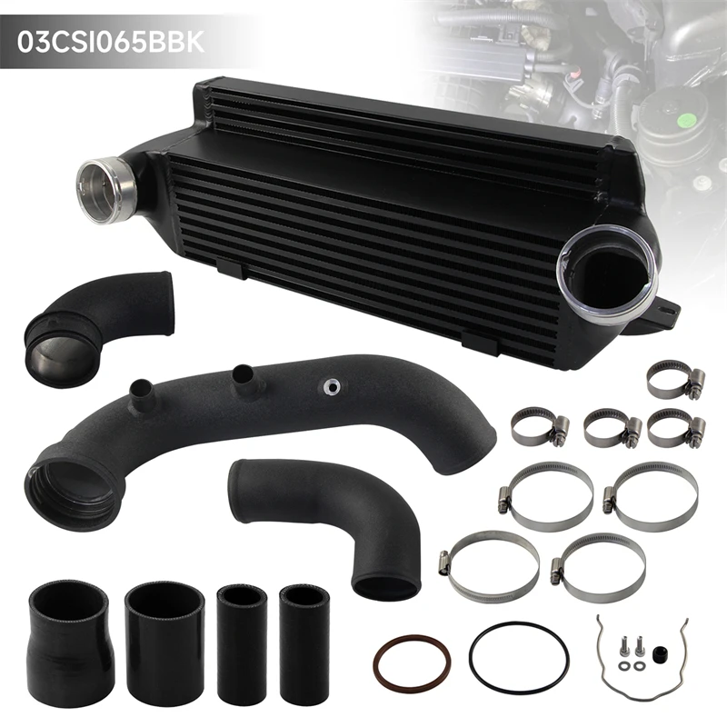 Bar & Plate Intercooler+Super Charge Pipe+Boost Pipe Hose Kit For BMW N54 E8X E9X 1-series 135i 335i 06-13 Black/Red Aluminum