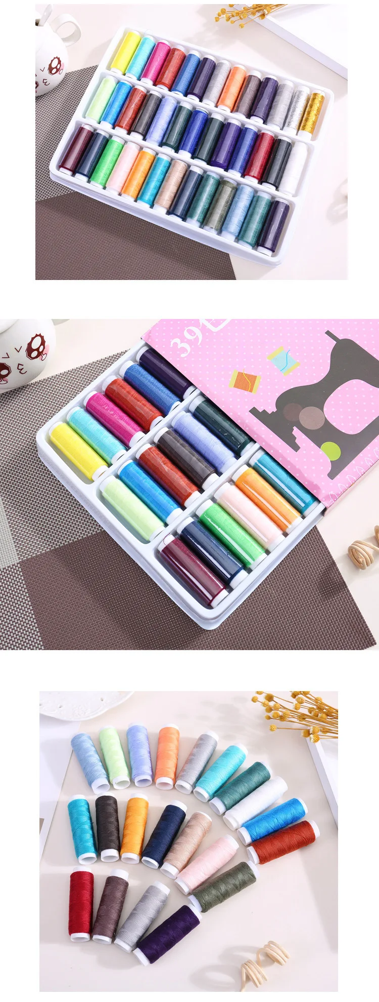 39 Stück gemischte Farben, 100 % Polyester, Garn, Nähgarn, Rollenmaschine, Handstickerei, 200 Yard, jede Spule für Heim-Nähset – Detail 2