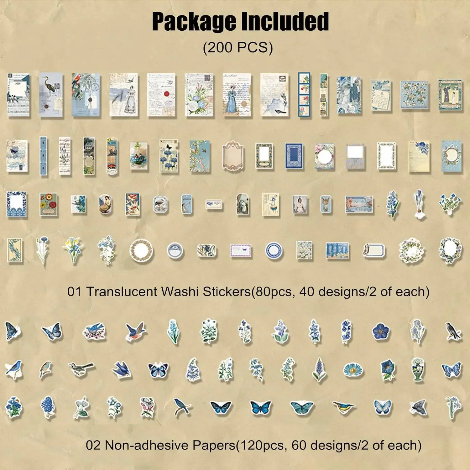 200PCS Vintage Scrapbooking Supplies Kit for Journaling, Scrapbook Sticker Paper Pack for For Journals Junk Journal Planners