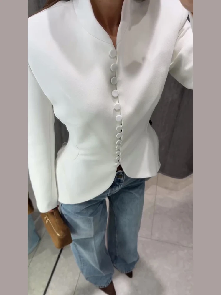 Einreihiger Taillierter Meerjungfrauen-Anzug Blazer für Damen Eleganter V-Ausschnitt Langarm Einfarbiger Schlanker Mantel Modische Damen-Oberbekleidung Neu – Detail 10