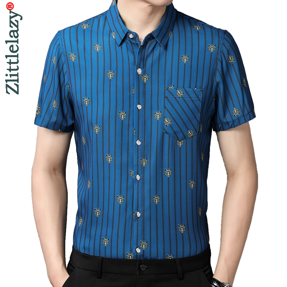

2022 new designer striped mens shirts for men clothing fashion summer short sleeve shirt pocket dress casual clothes jersey 3101